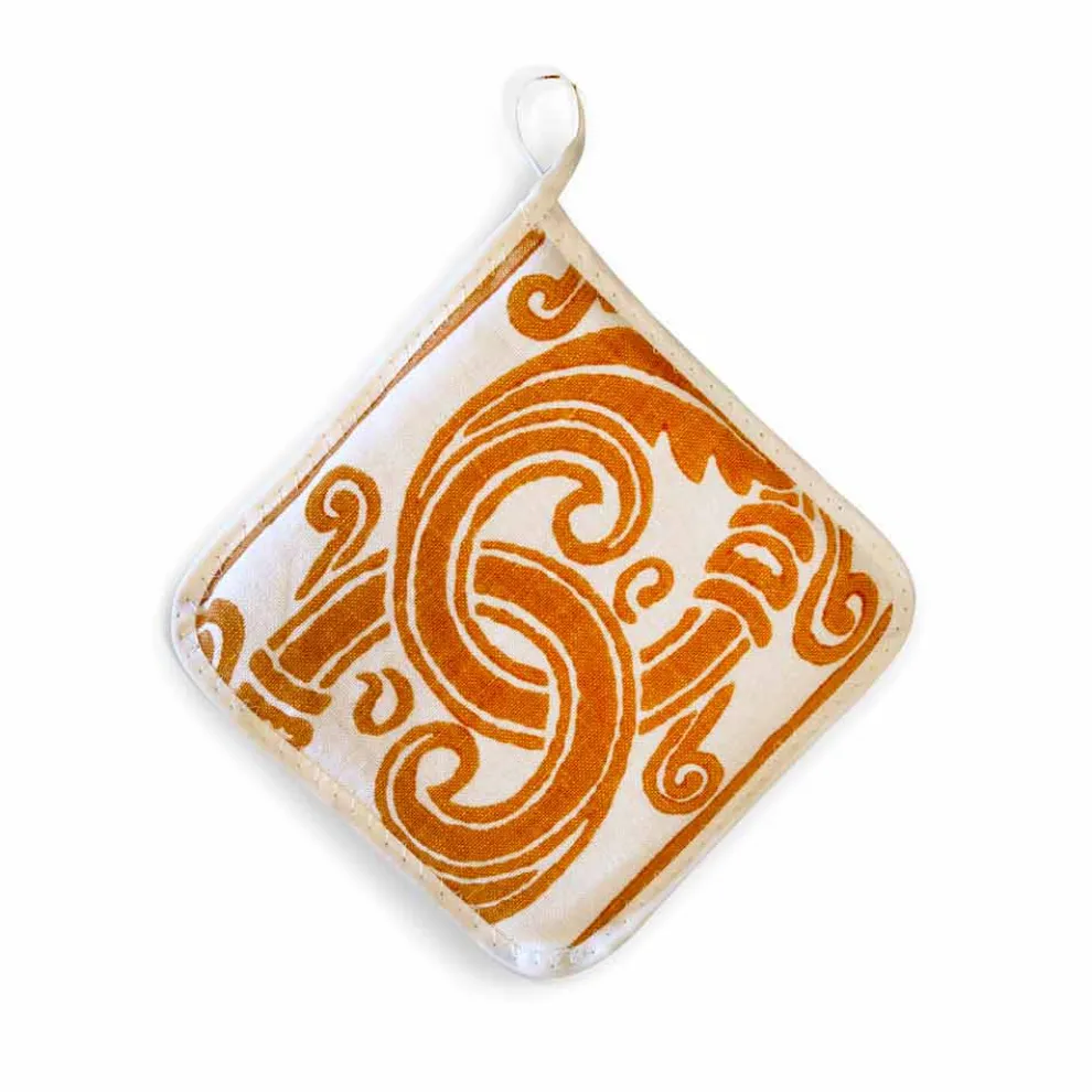 Topflappen italienischer Kunst aus reinem Leinen mit Handabdruck Unikat, 6 Stück