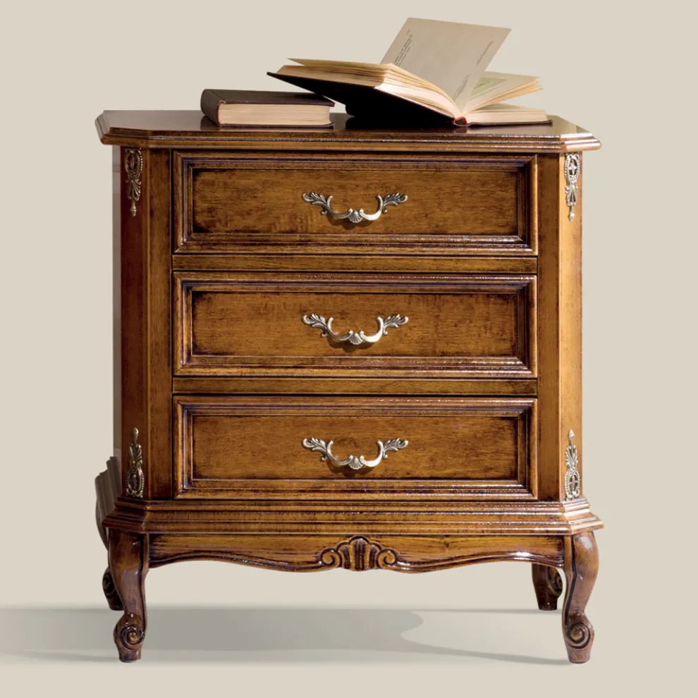 Schlafzimmer-Nachttisch aus Walnussholz 3 Schubladen Made in Italy - Richard