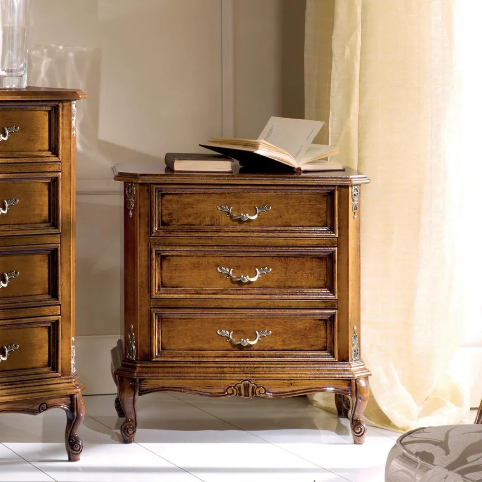 Schlafzimmer-Nachttisch aus Walnussholz 3 Schubladen Made in Italy - Richard