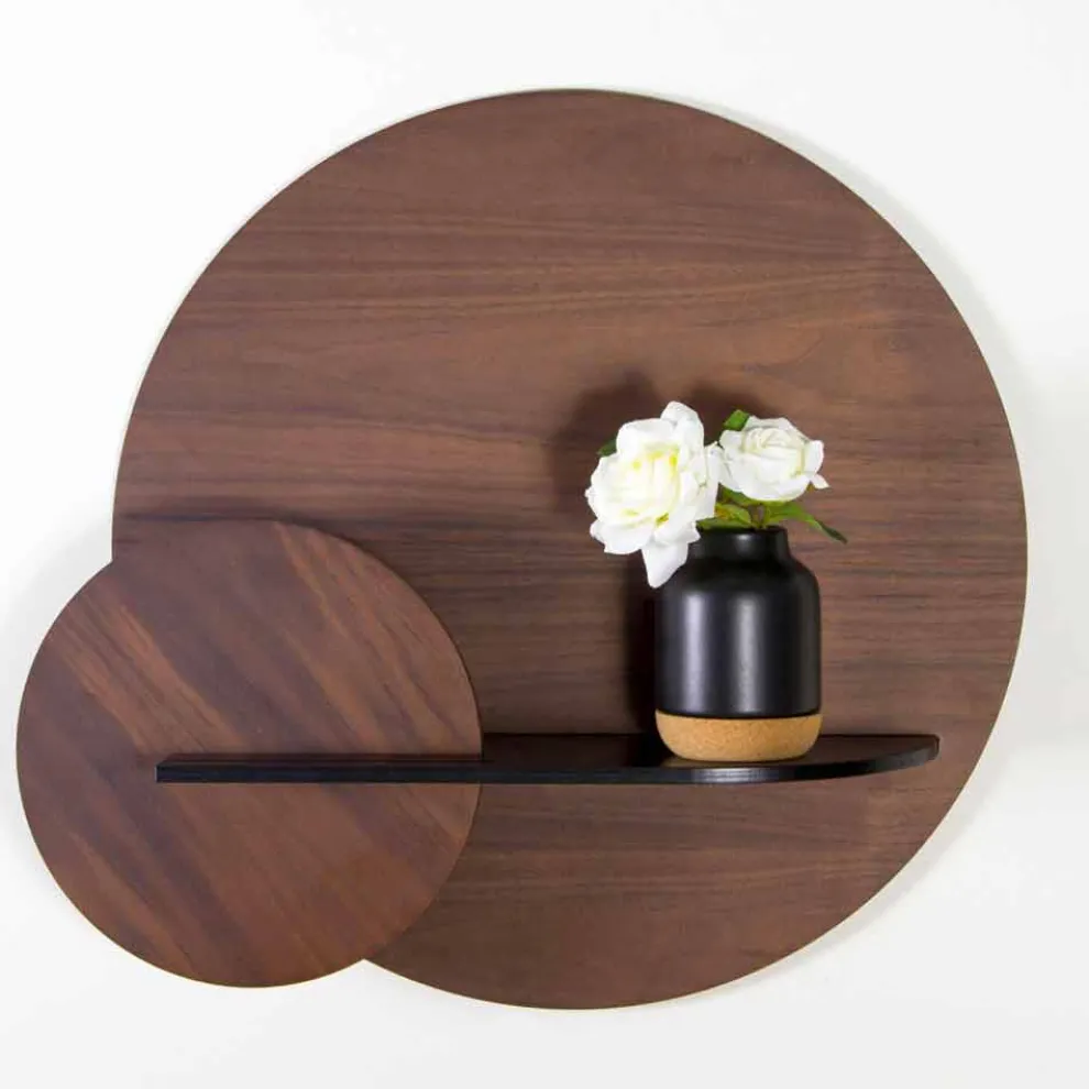 Modulares modernes Regal aus Nussbaum und schwarz lackiertem Sperrholz - Amena