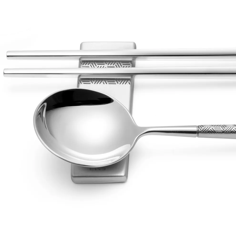 Set bestehend aus Obstlöffel, Essstäbchen und Besteckablage mit Origami - Osaka