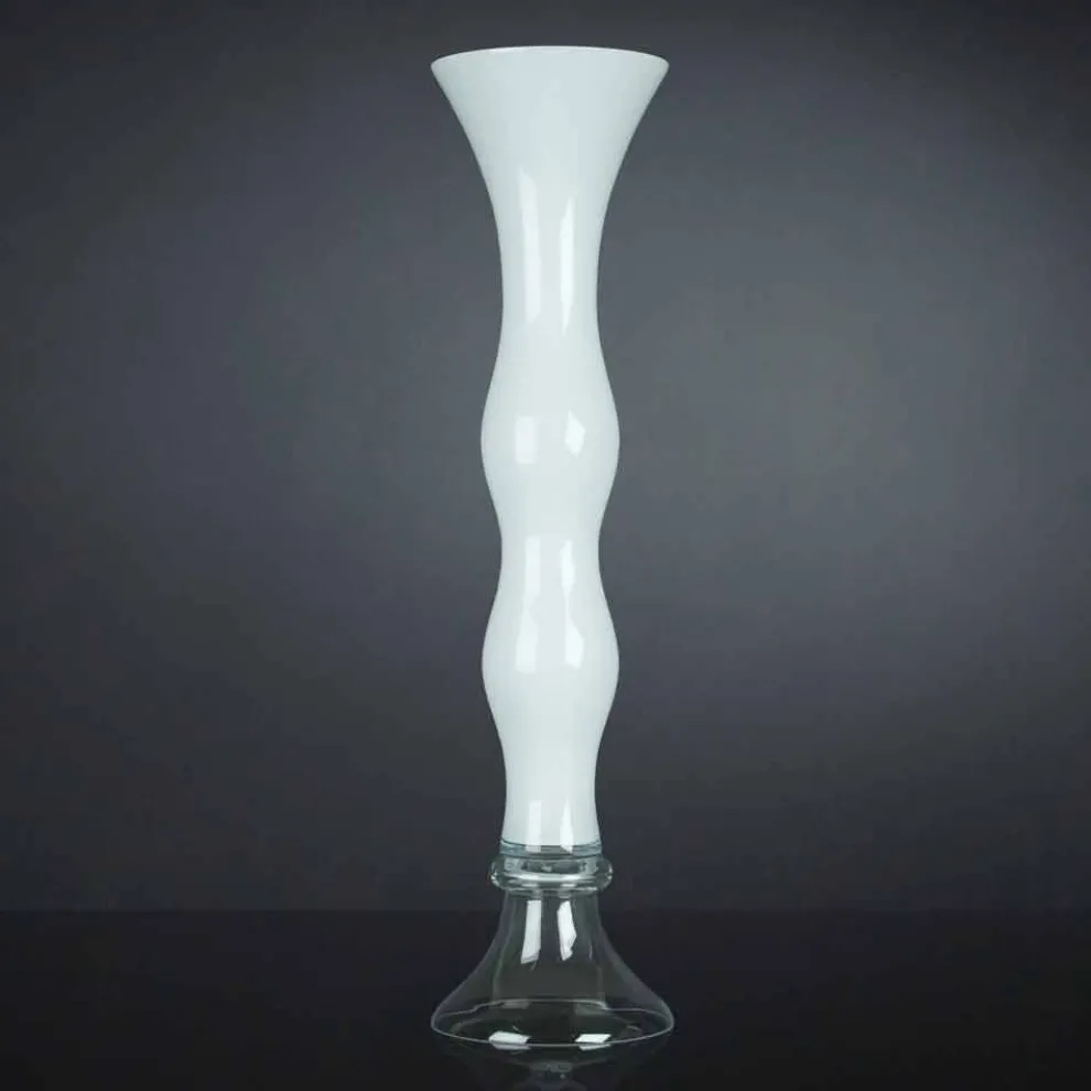 Hohe dekorative Vase aus transparentem und weißem Glas Made in Italy - Gondo