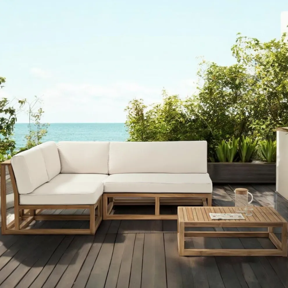 Outdoor-Lounge aus natürlichem Teakholz und Kissen - Circe