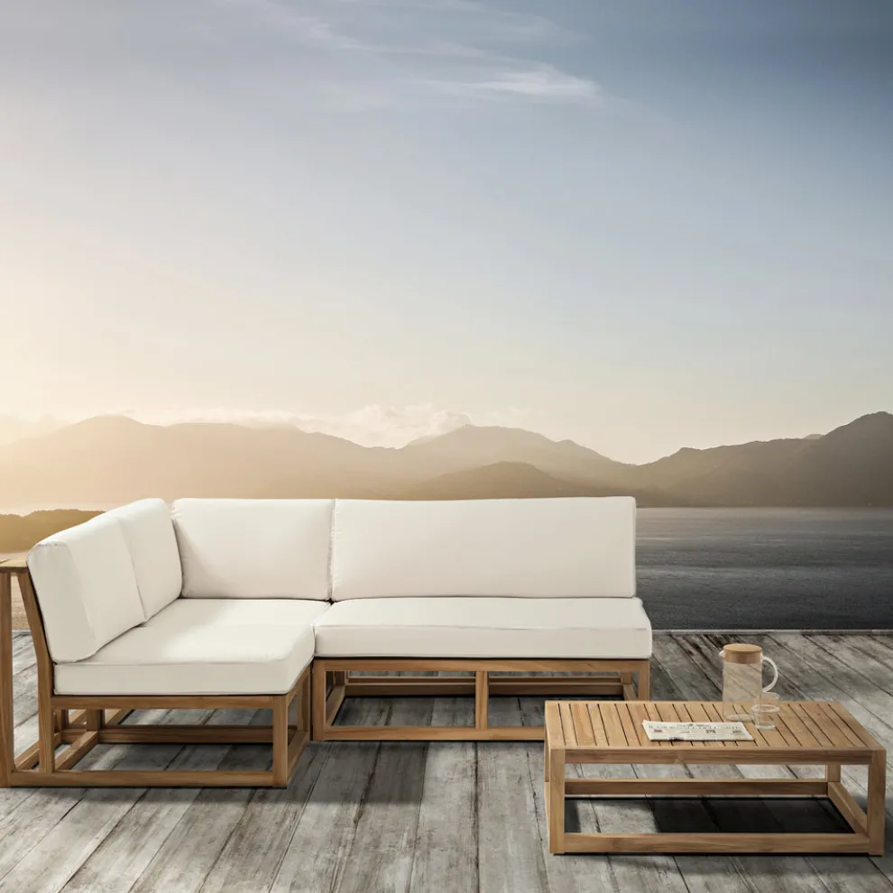 Outdoor-Lounge aus natürlichem Teakholz und Kissen - Circe