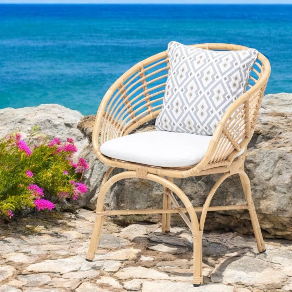 Gartensessel aus Aluminium- und Polyrattan-Geflecht und Kissen - Ellide