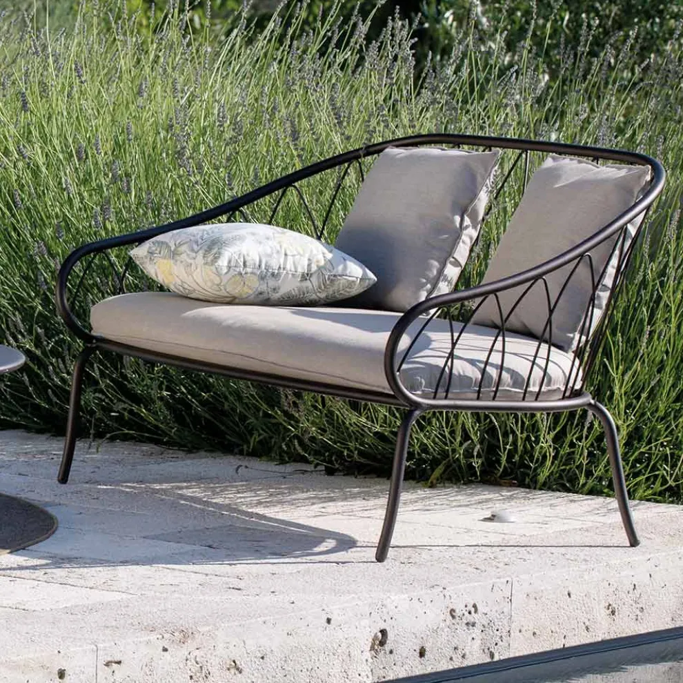 2-Sitzer-Gartensofa aus Metall und Kissen Made in Italy - Fontana