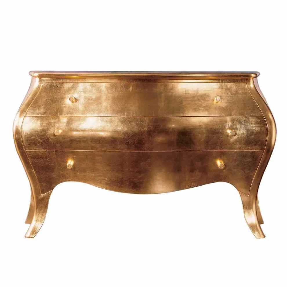 Kommode mit 3 Schubladen aus goldfarbenem Massivholz,made Italy Giotto