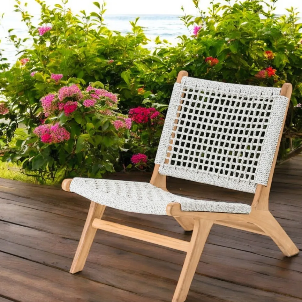 Outdoor-Relax-Sessel aus Teakholz und Seilgeflecht - Arjuna
