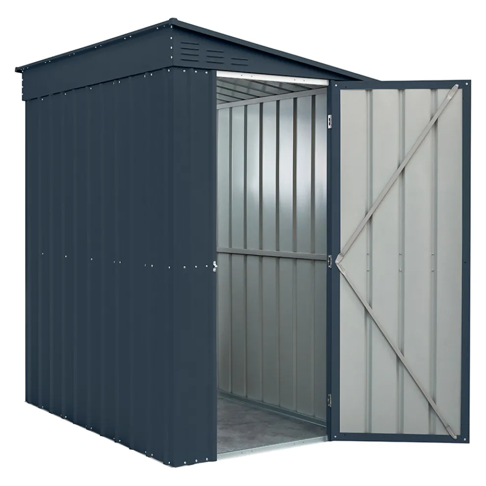 Anlehn-Gartenschuppen aus anthrazitfarbenem Blech mit Flügeltür - Dotto