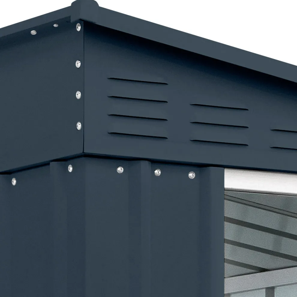 Anlehn-Gartenschuppen aus anthrazitfarbenem Blech mit Flügeltür - Dotto