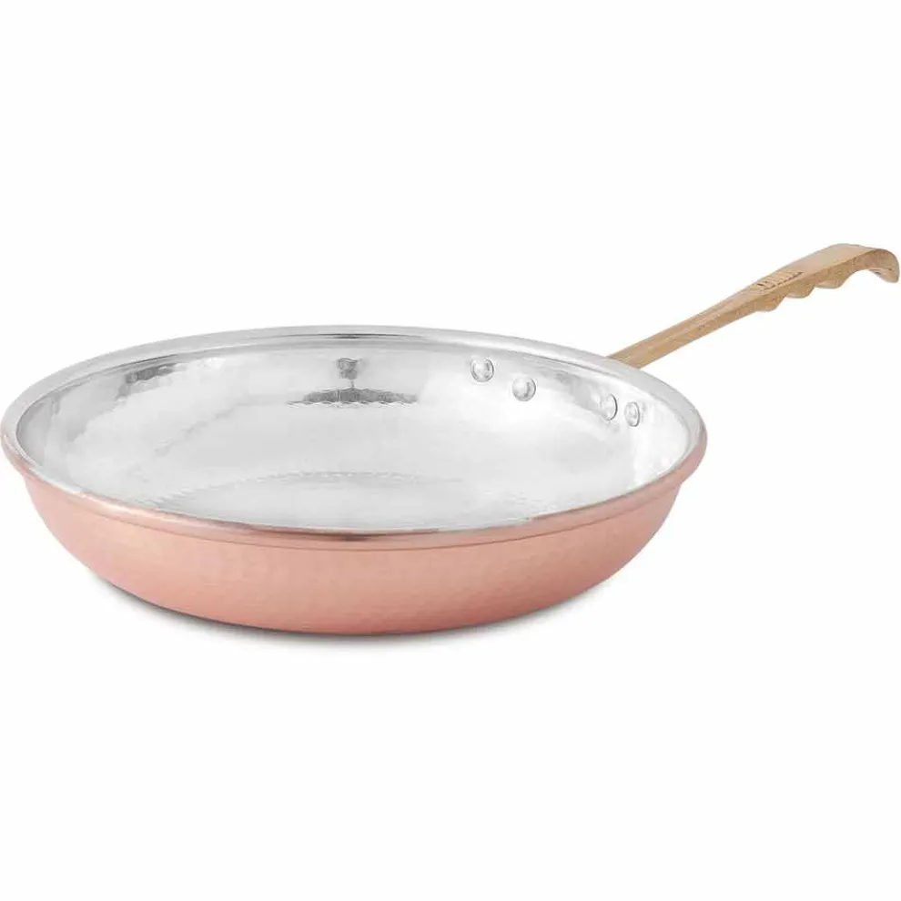 Runde Bratpfanne aus handverzinntem Kupfer mit Griff und Deckel 20 cm - Gianluigi