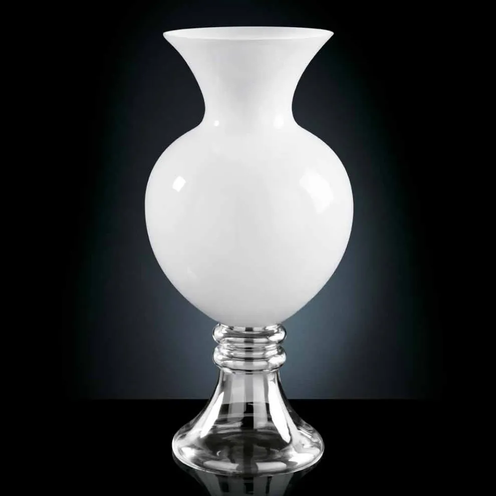 Dekorative Innenvase aus weißem und transparentem Glas Made in Italy - Frodino