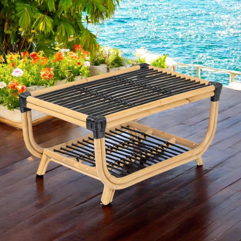 Garten-Couchtisch aus handgewebtem natürlichem Rattan - Catelyn