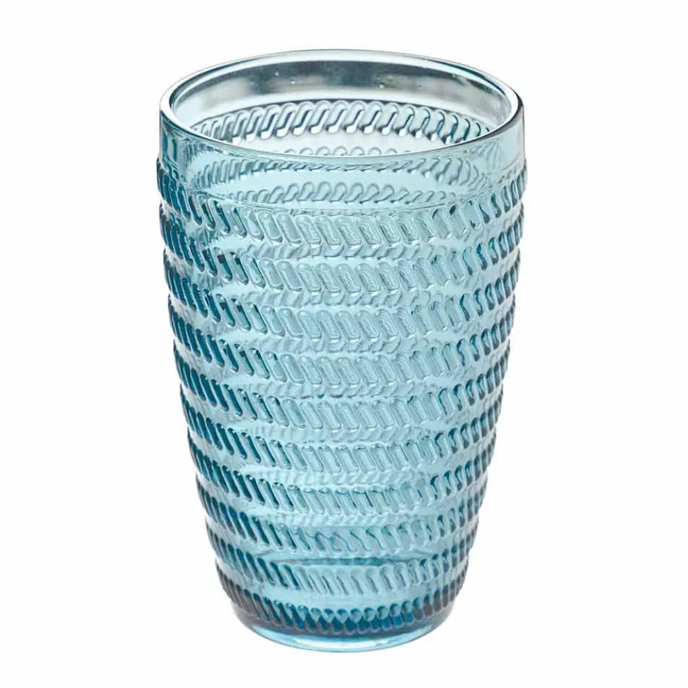 Modernes Trinkgeschirrset aus verziertem farbigem Glas 12 Stück - Mix