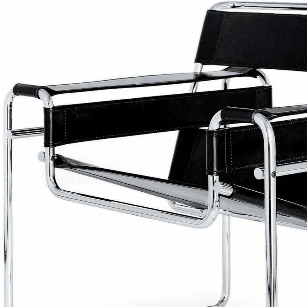 Bürosessel aus Leder mit Gestell aus verchromtem Stahl Made in Italy - Cefeo