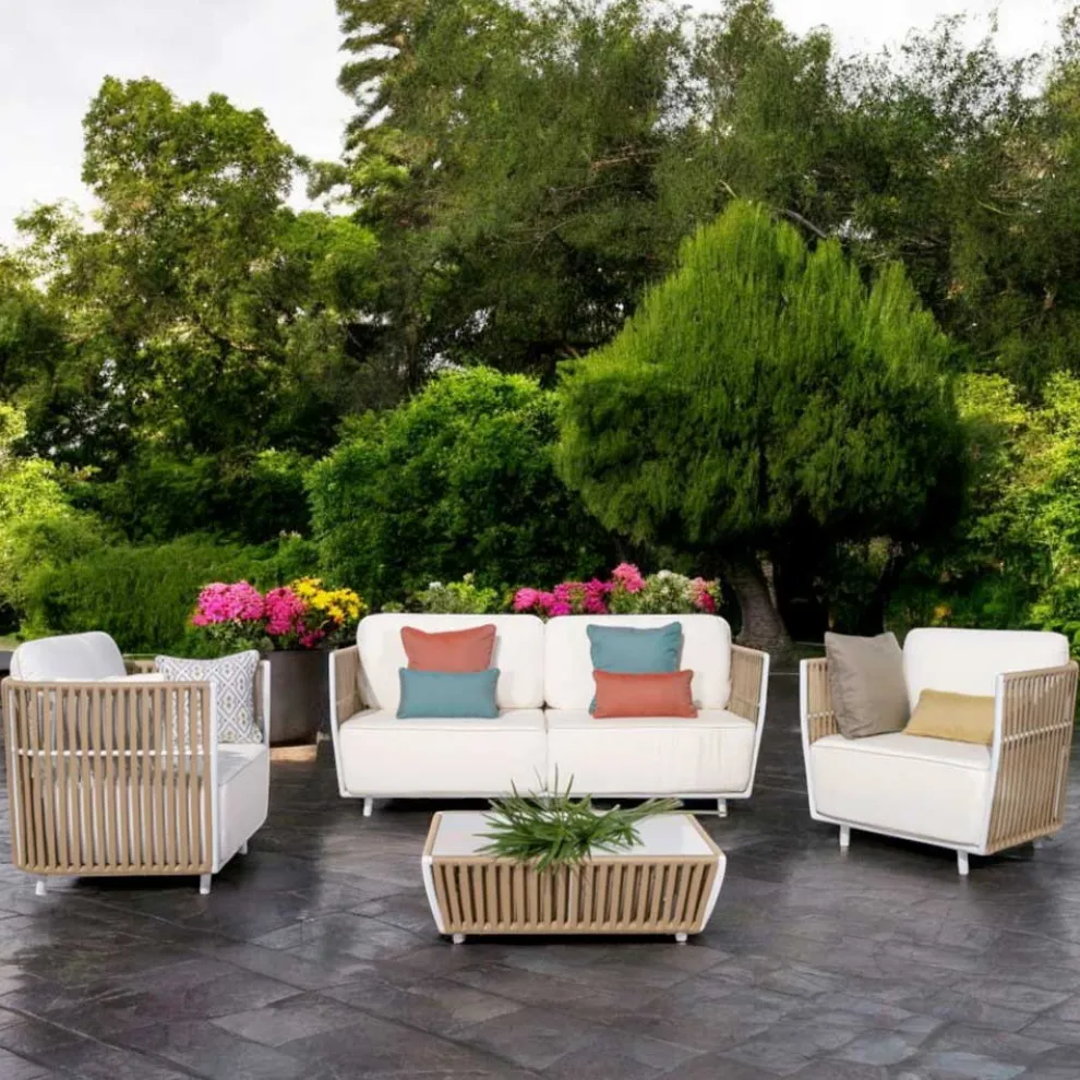 Gartenlounge aus weißem Aluminium und Stoff - Eugene