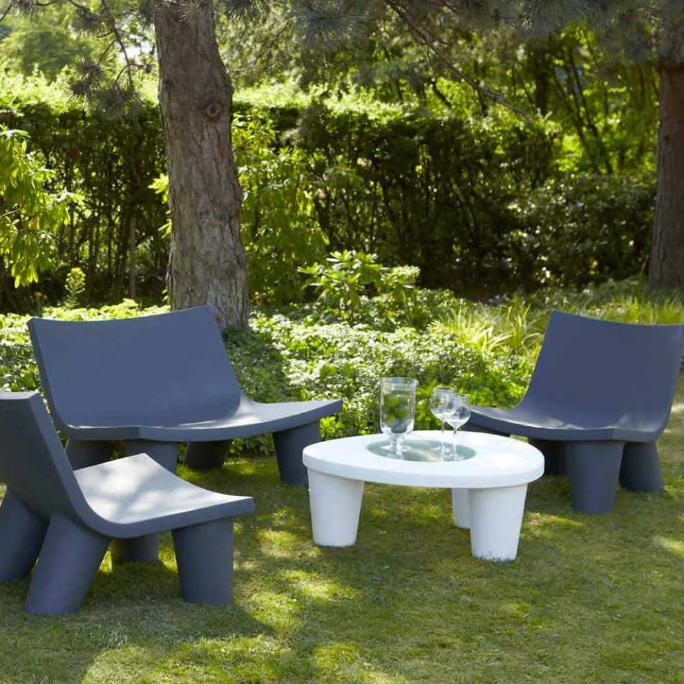 Niedriger Couchtisch aus Polyethylen und Glas Slide Low Lita Table