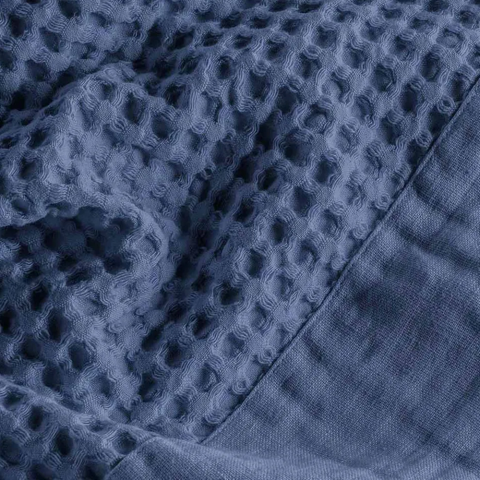 Bademantel mit Kapuze und Leinenrüsche aus Baumwollwabenmuster – Plüsch