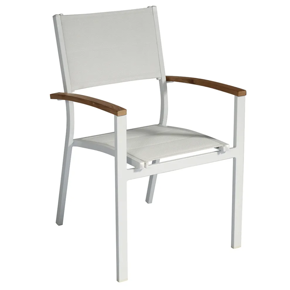 Stapelbarer Gartenstuhl aus weißem Aluminium mit Armlehnen - Lyonel