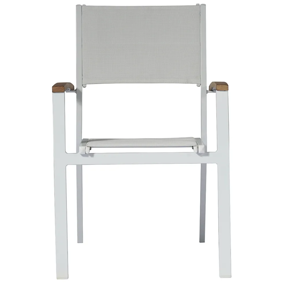 Stapelbarer Gartenstuhl aus weißem Aluminium mit Armlehnen - Lyonel