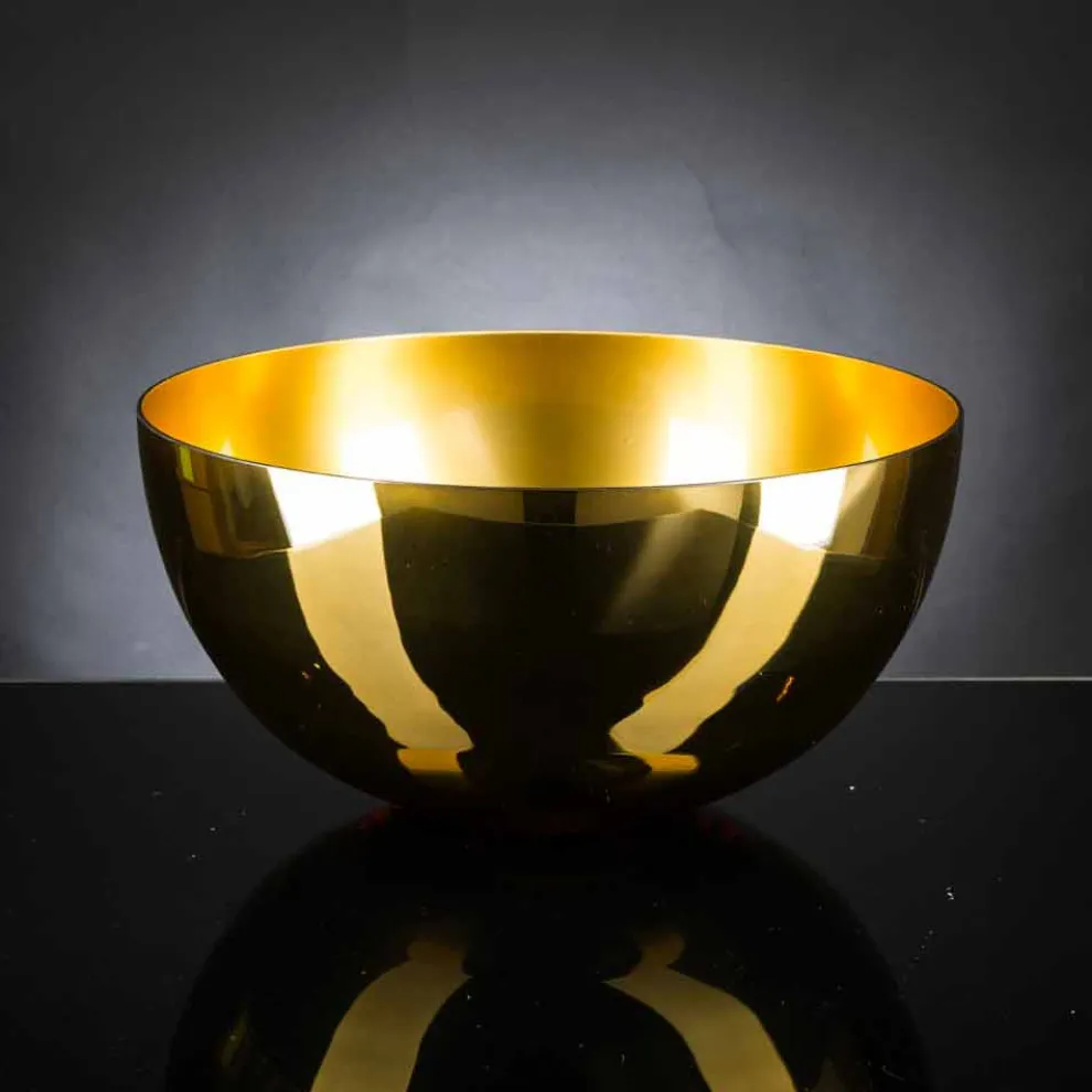 Runde Indoor-Vase aus mundgeblasenem Glas 24k Gold Finish Made in Italy - Golden