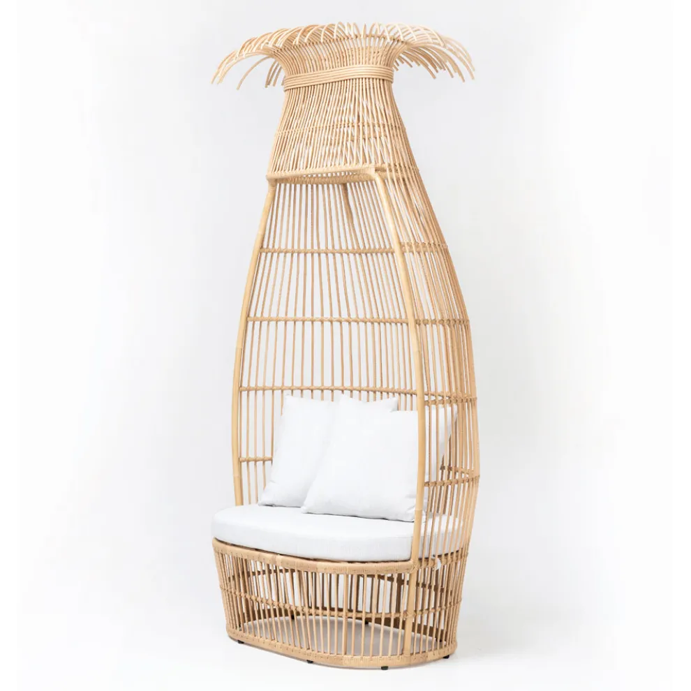 Gartensessel aus Polyrattan-Geflecht mit cremefarbenem Kissen - Anteia