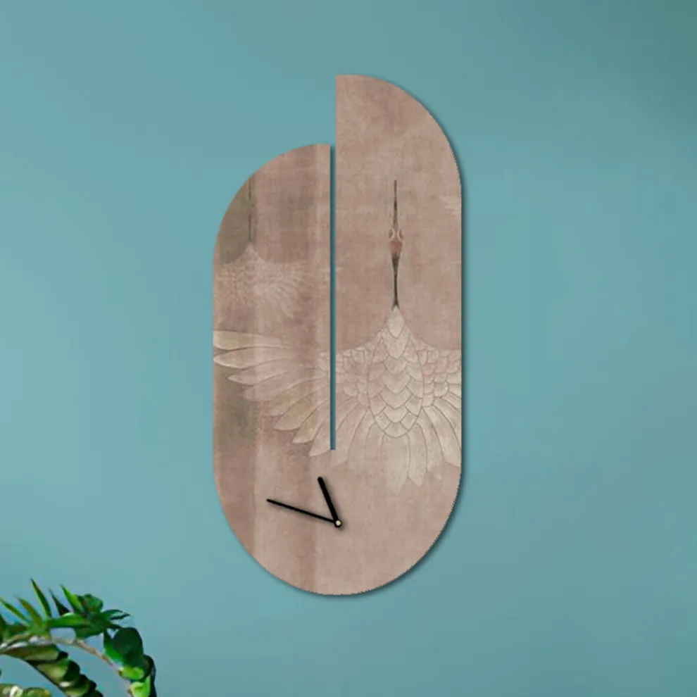 Holzuhr mit Reiher-Aufdruck, hergestellt in Italien – Palau