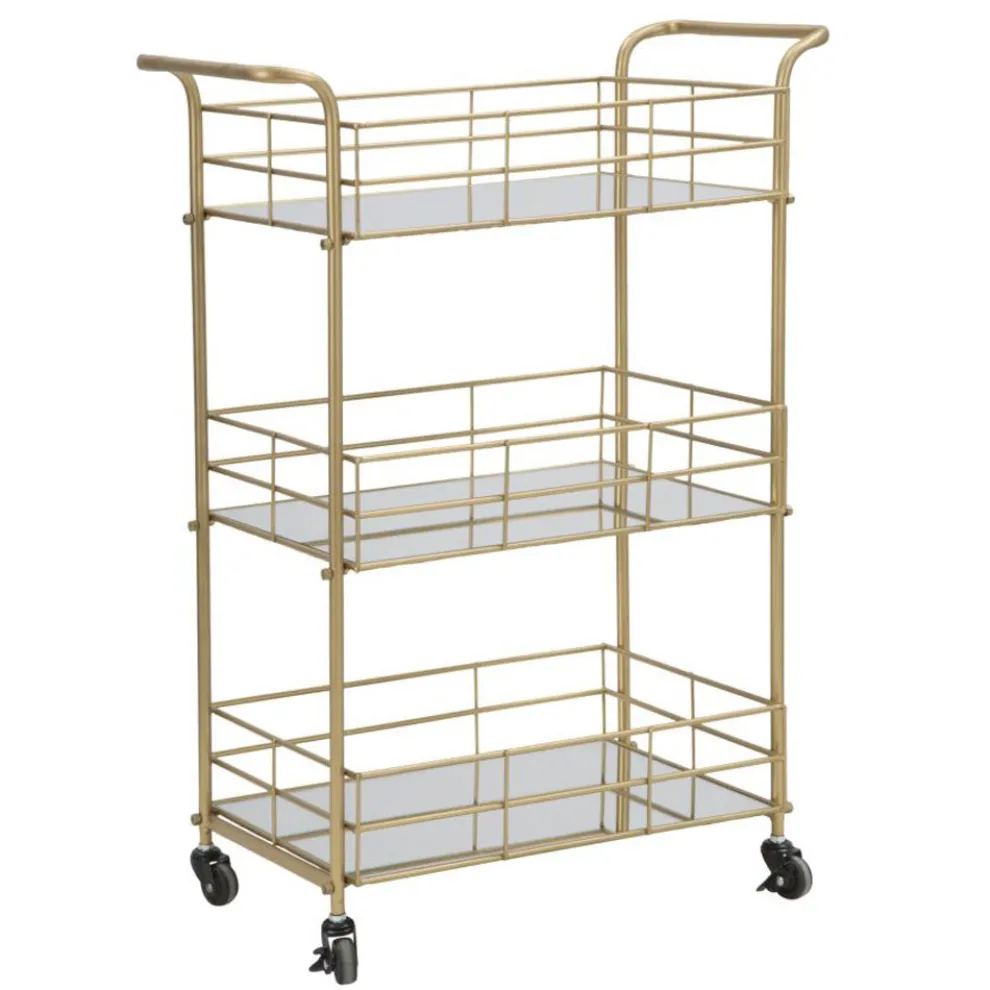 Gold Servierwagen mit Eisenstruktur und Glasplatten - Viviana