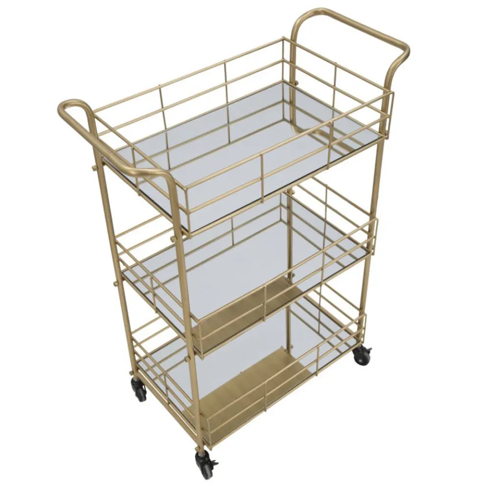 Gold Servierwagen mit Eisenstruktur und Glasplatten - Viviana