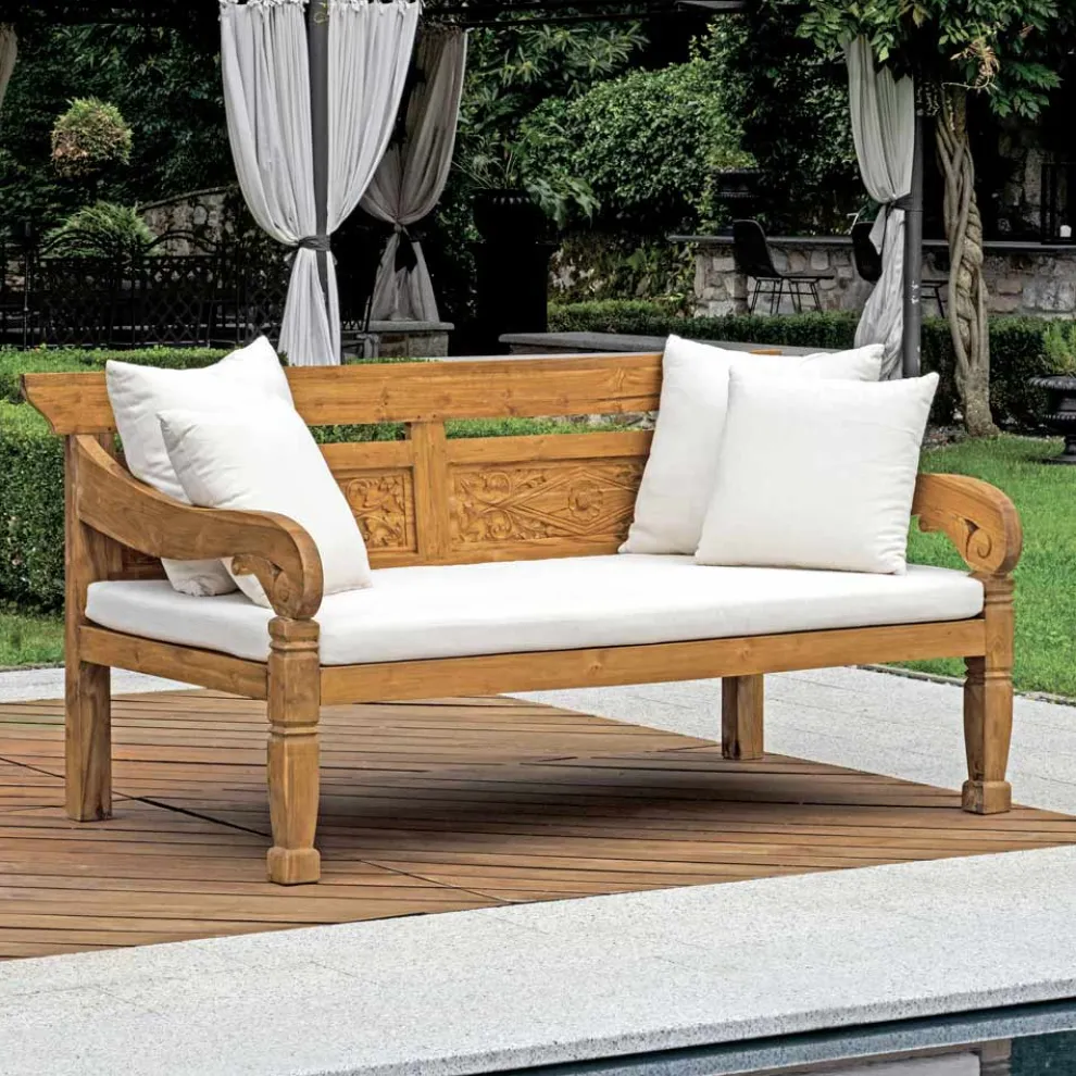 Bank 210x112 cm aus recyceltem Teakholz mit Kissen - Mammolo