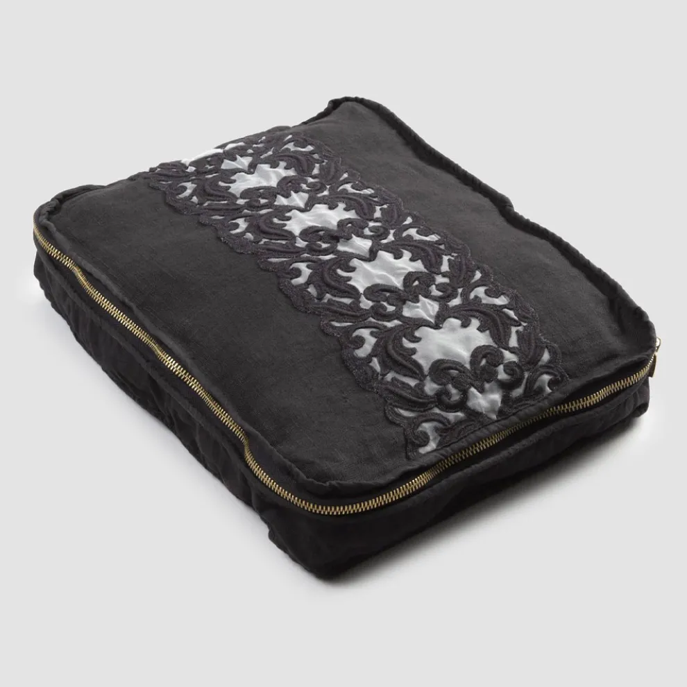 Große Hose aus Leinen und Baumwolle mit Farnese-Spitze und Reißverschluss, 2 Oberflächen - Mike