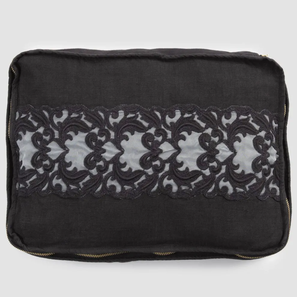 Große Hose aus Leinen und Baumwolle mit Farnese-Spitze und Reißverschluss, 2 Oberflächen - Mike