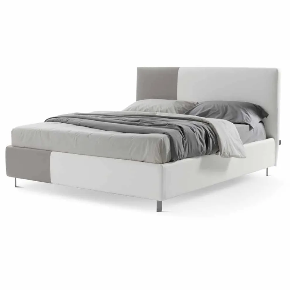 Bett Doppel mit Behälter in zweifarbigem Ecoleather Made in Italy - Jasmin