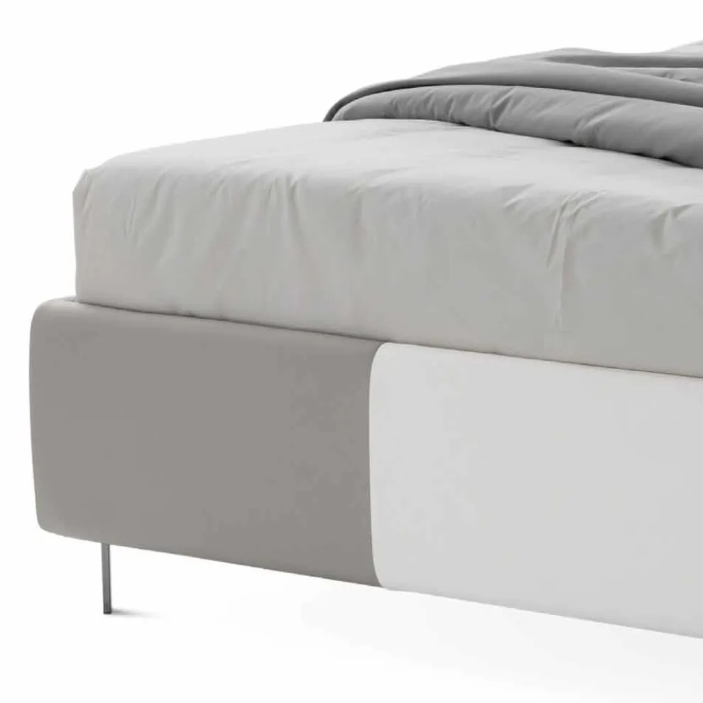 Bett Doppel mit Behälter in zweifarbigem Ecoleather Made in Italy - Jasmin