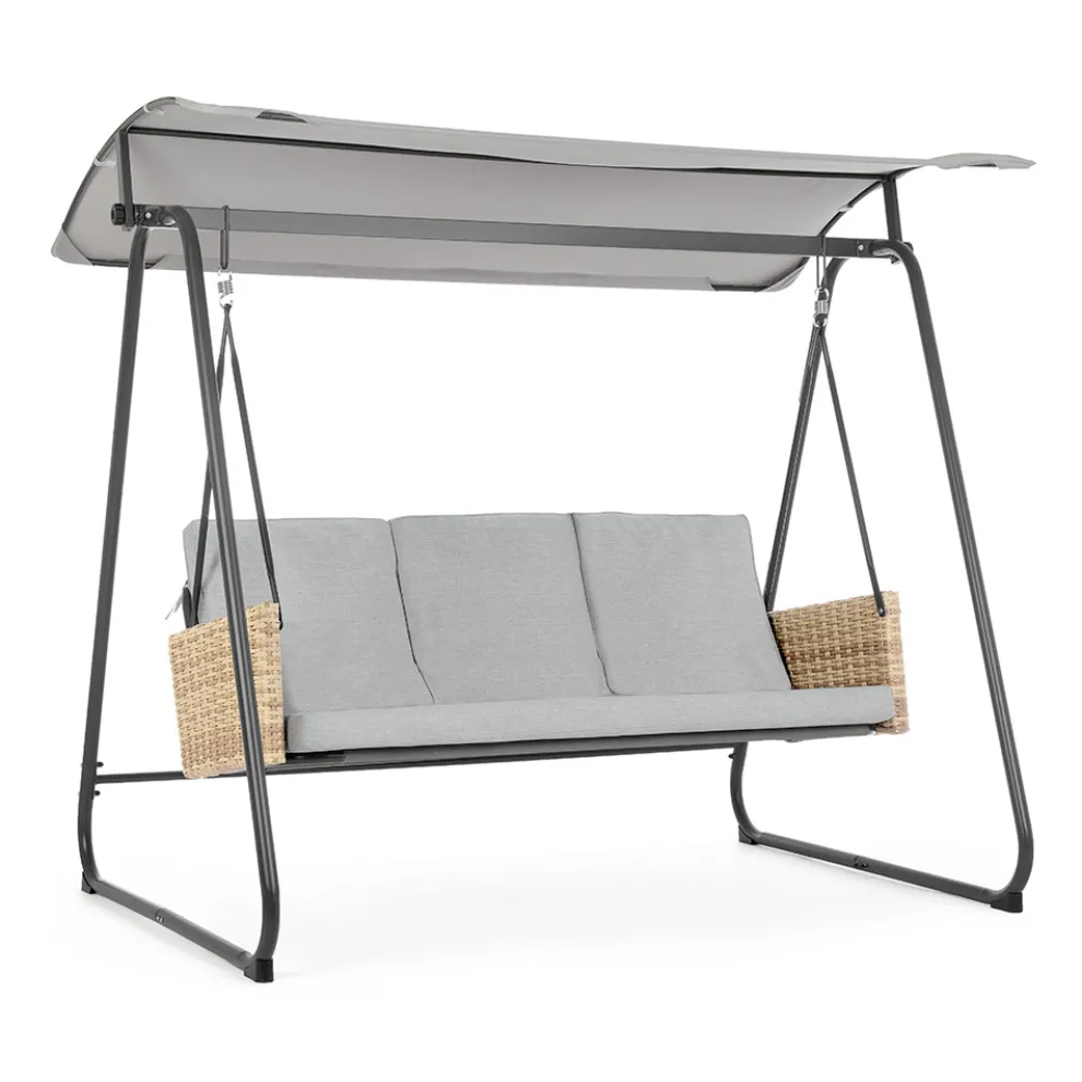 3-Sitzer-Außenschaukel aus Stahl und Polyrattan-Armlehnen – Settle