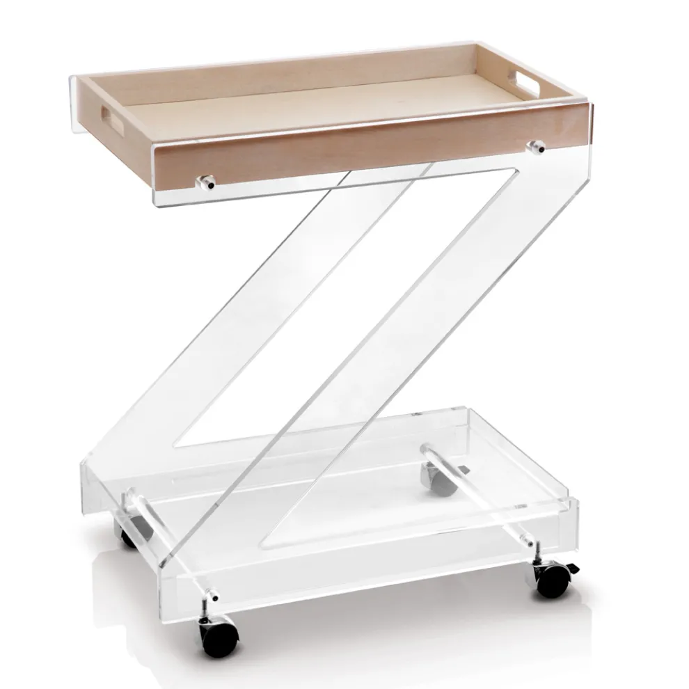 Trolley 2 Regale aus transparentem Acrylglas mit Tablett - Zazza
