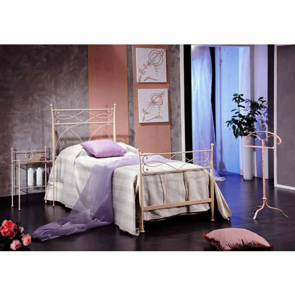 Einzelbett 85x190 aus Schmiedeeisen Made in Italy Ambra handgefertigt