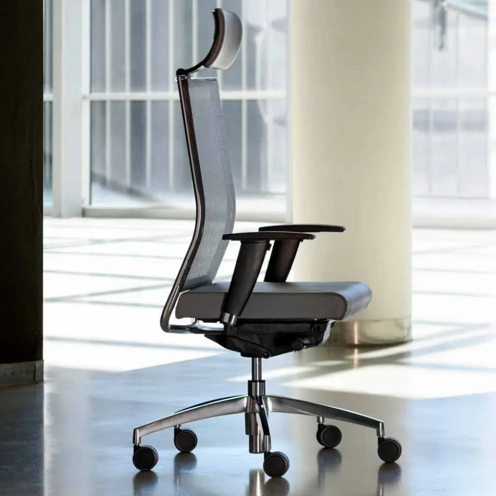 Ergonomischer Bürodrehstuhl mit Rollen und Kopfstütze - Gimiglia