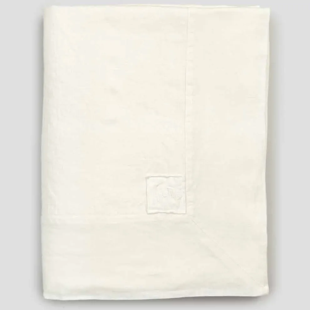 Große rechteckige schwere weiße Leinentischdecke mit gerahmten Kanten - Davinci