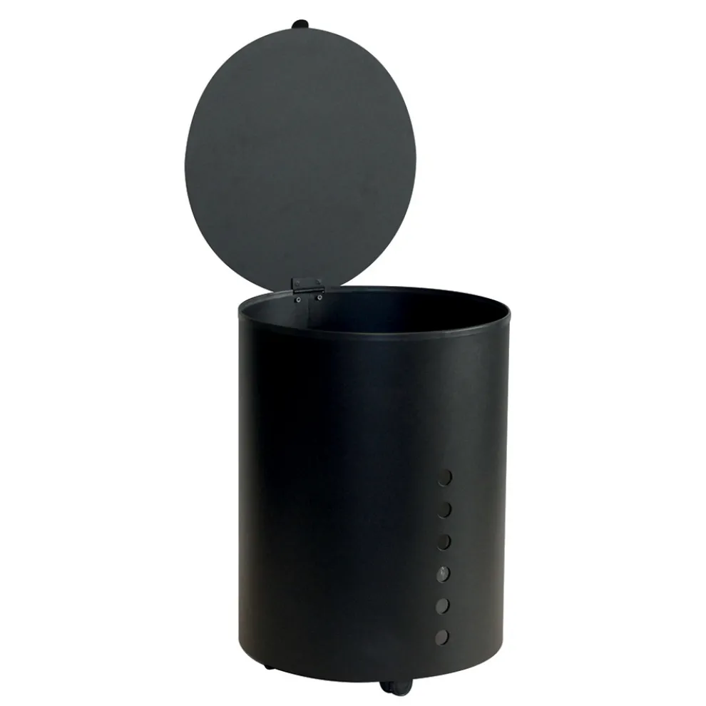 Runder Pellethalter aus schwarz lackiertem Stahl und Rädern, hergestellt in Italien – Airone