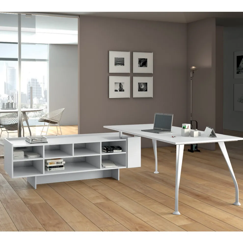 Weißer Chefschreibtisch mit offener Einheit - Serio