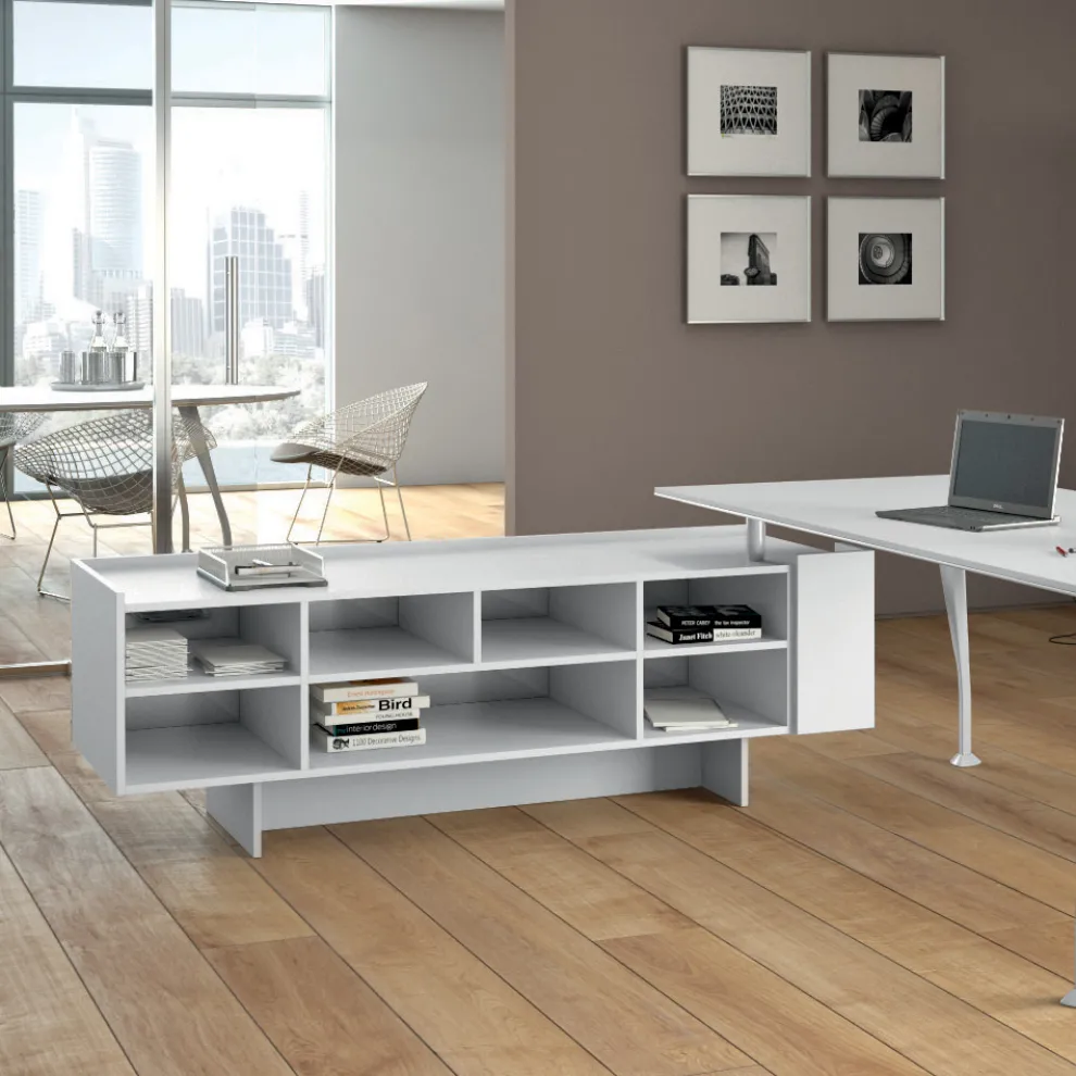 Weißer Chefschreibtisch mit offener Einheit - Serio