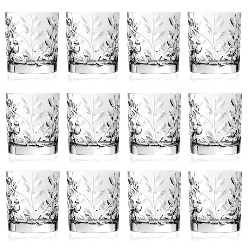 Niedrige Trinkgläser in Eco Crystal Leaf Dekoration 12 Stück - Magnolio