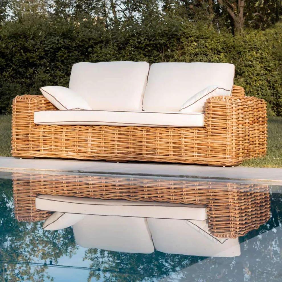 3-Sitzer oder Maxi-Gartensofa aus natürlichem Rattan mit Kissen - Keira