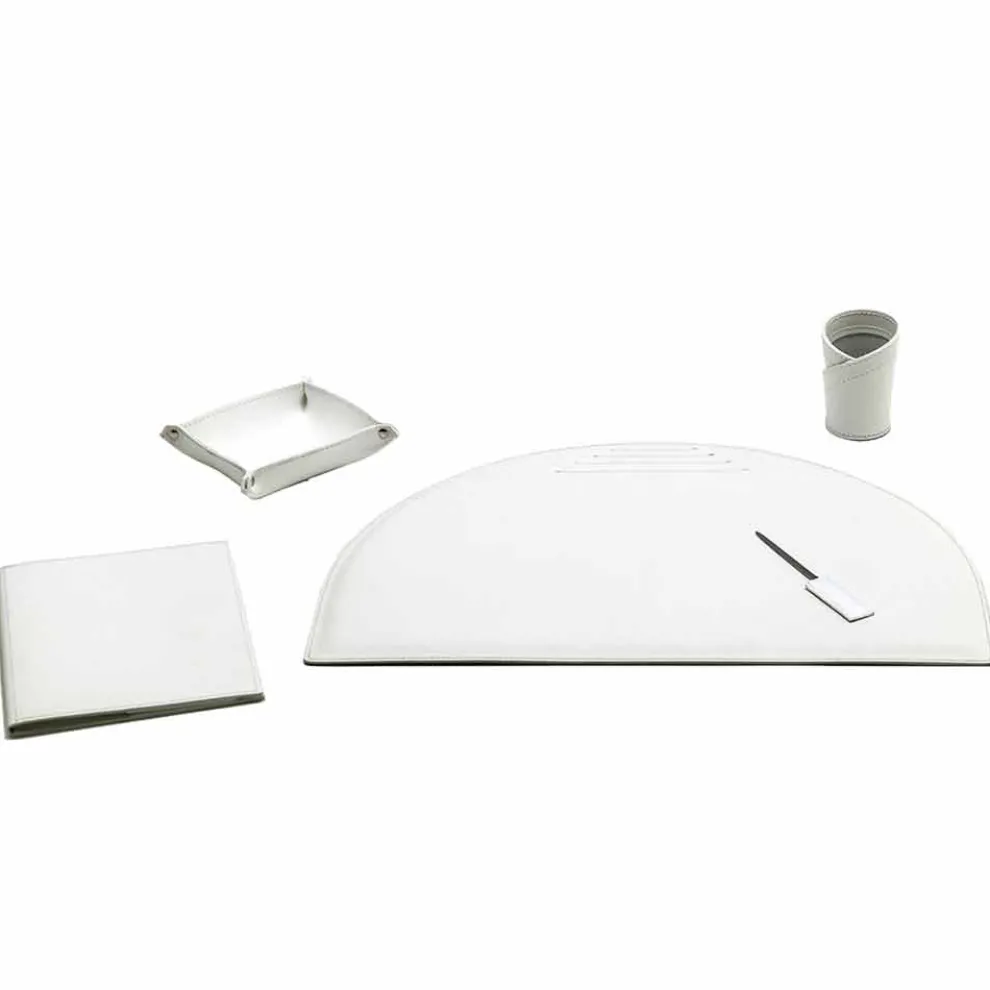 5er-Set Schreibtischzubehör aus Leder, Made in Italy - Medea