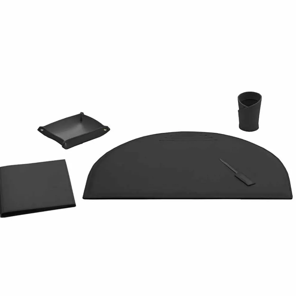 5er-Set Schreibtischzubehör aus Leder, Made in Italy - Medea