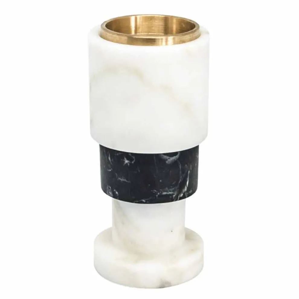 Niedriger zweifarbiger Kerzenhalter aus Marmor und Messing Hergestellt in Italien - Brett