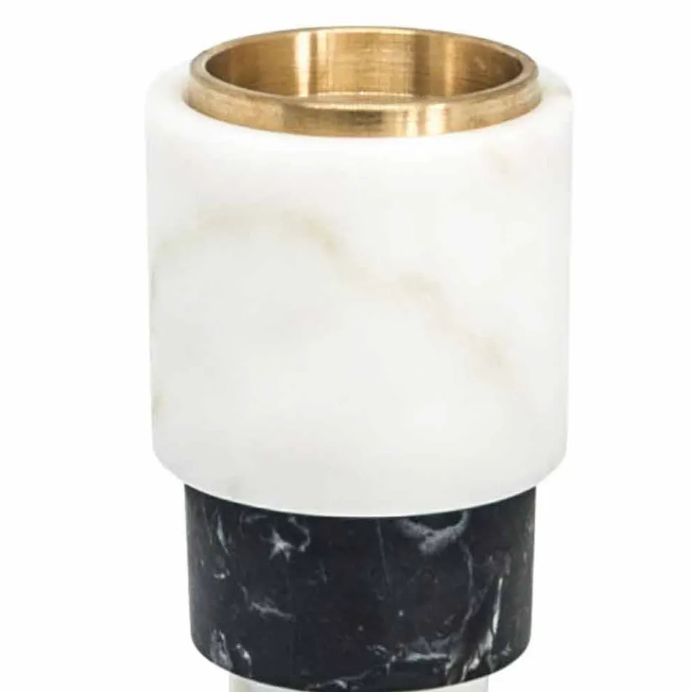 Niedriger zweifarbiger Kerzenhalter aus Marmor und Messing Hergestellt in Italien - Brett