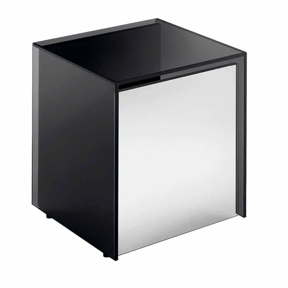 Sofa-Beistelltisch oder Nachttisch aus Rauchglas mit Holzschublade - Mantra