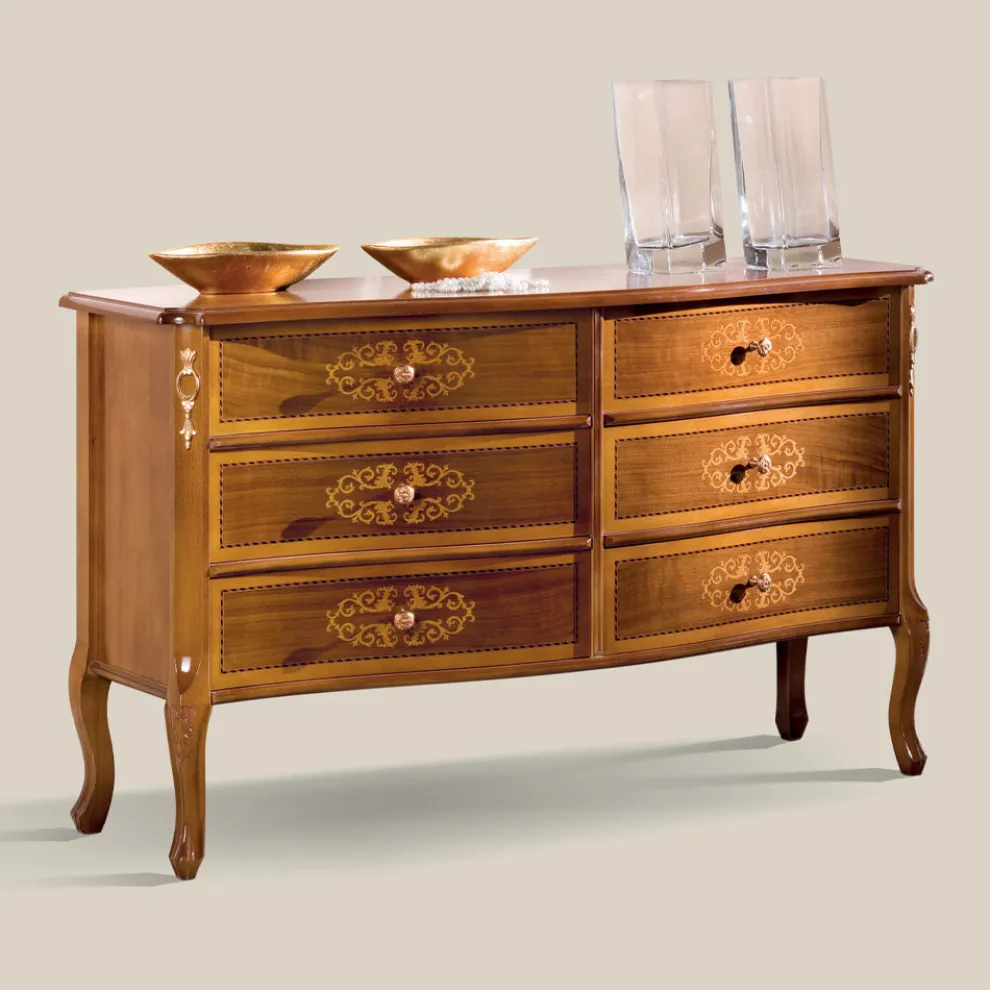 Klassische Kommode aus Walnussholz 4 oder 6 Schubladen Made in Italy - Katerine